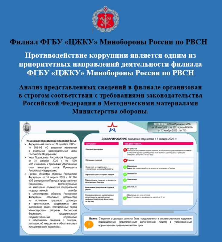 Противодействие коррупции является одним из приоритетных направлений деятельности филиала ФГБУ «ЦЖКУ» Минобороны России по РВСН